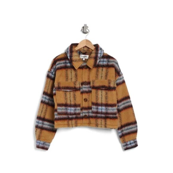 Vigoss M Brushed Plaid Crop Jacket Faux Fur Aztec Western Shacket Chest Pocket - Picture 6 of 16